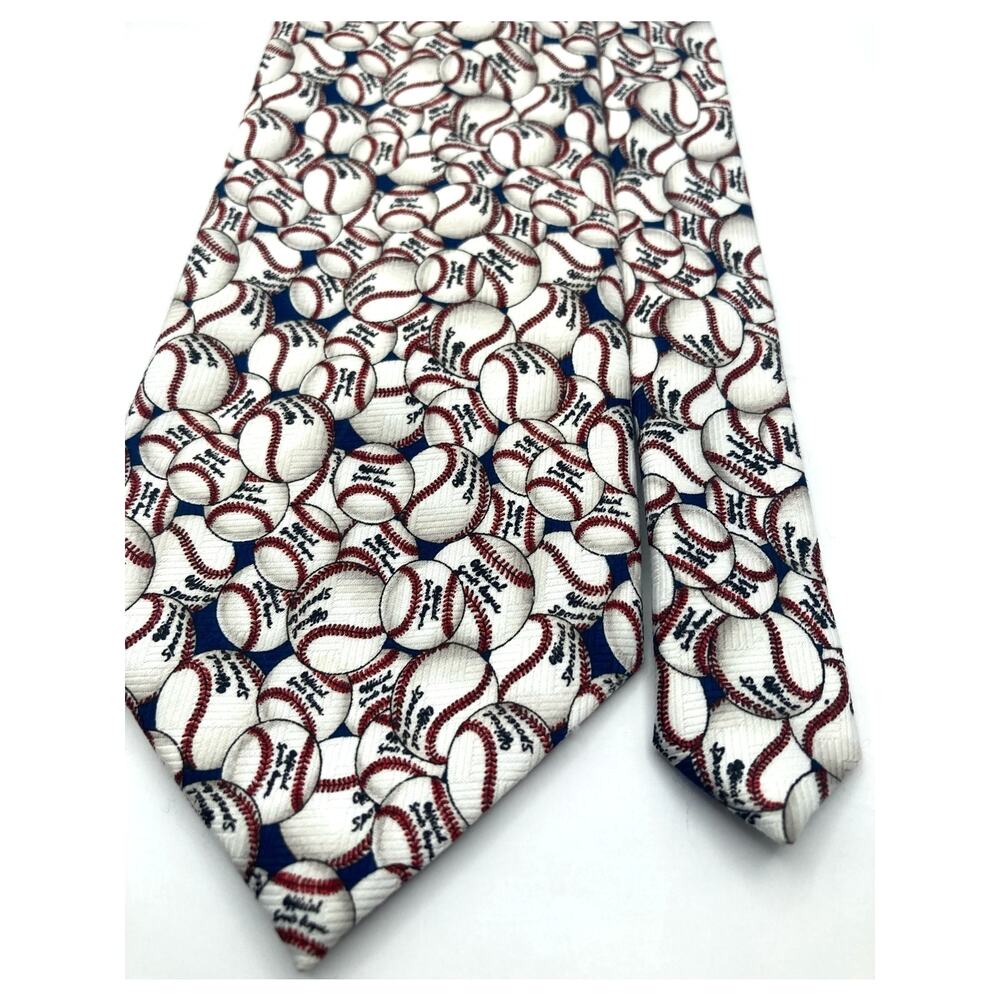 Men's  Baseball Themed Briefly Stated 100% Polyester Tie 60" Long x 3.75" Wide
